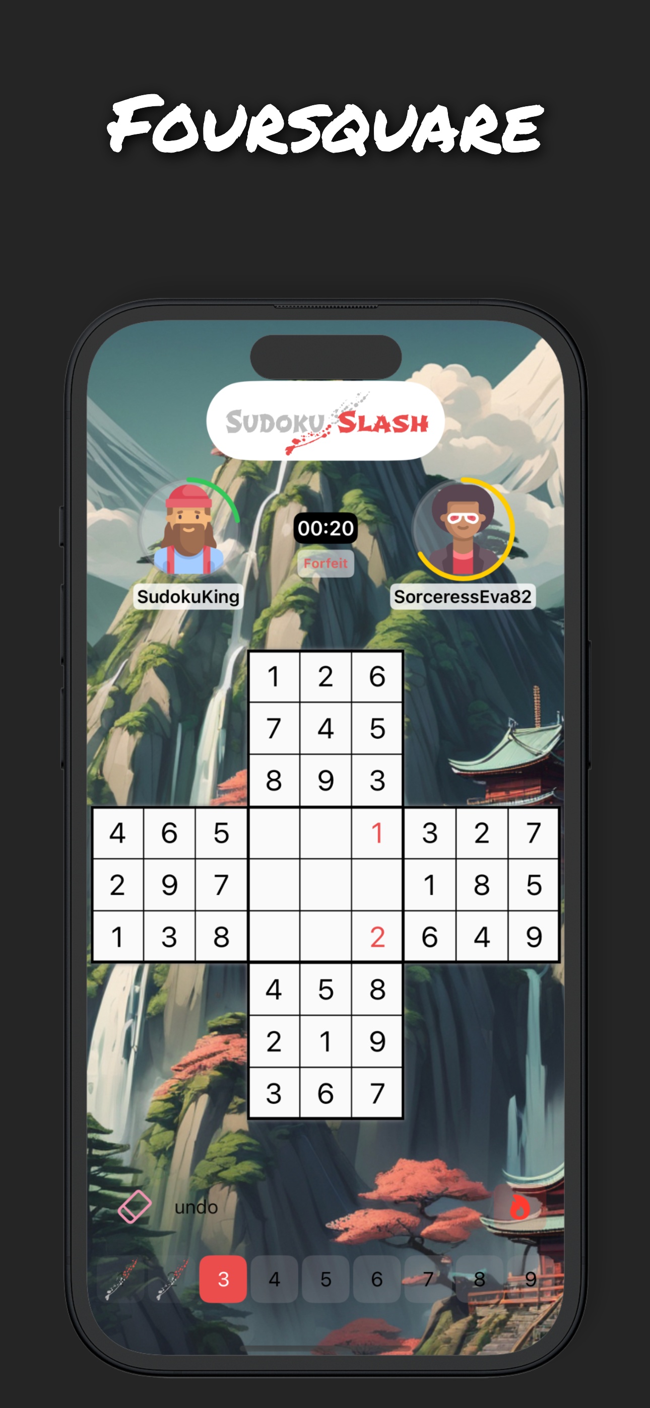 Sudoku Slash four square mode - cross pattern sudoku puzzle game for quick multiplayer matches